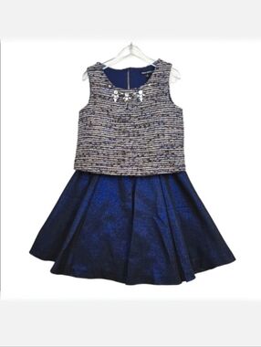 Sequin Hearts Navy & Bronze Metallic Tweed 2 PC Skirt + Top Set, Size 8 ~ EUC*
